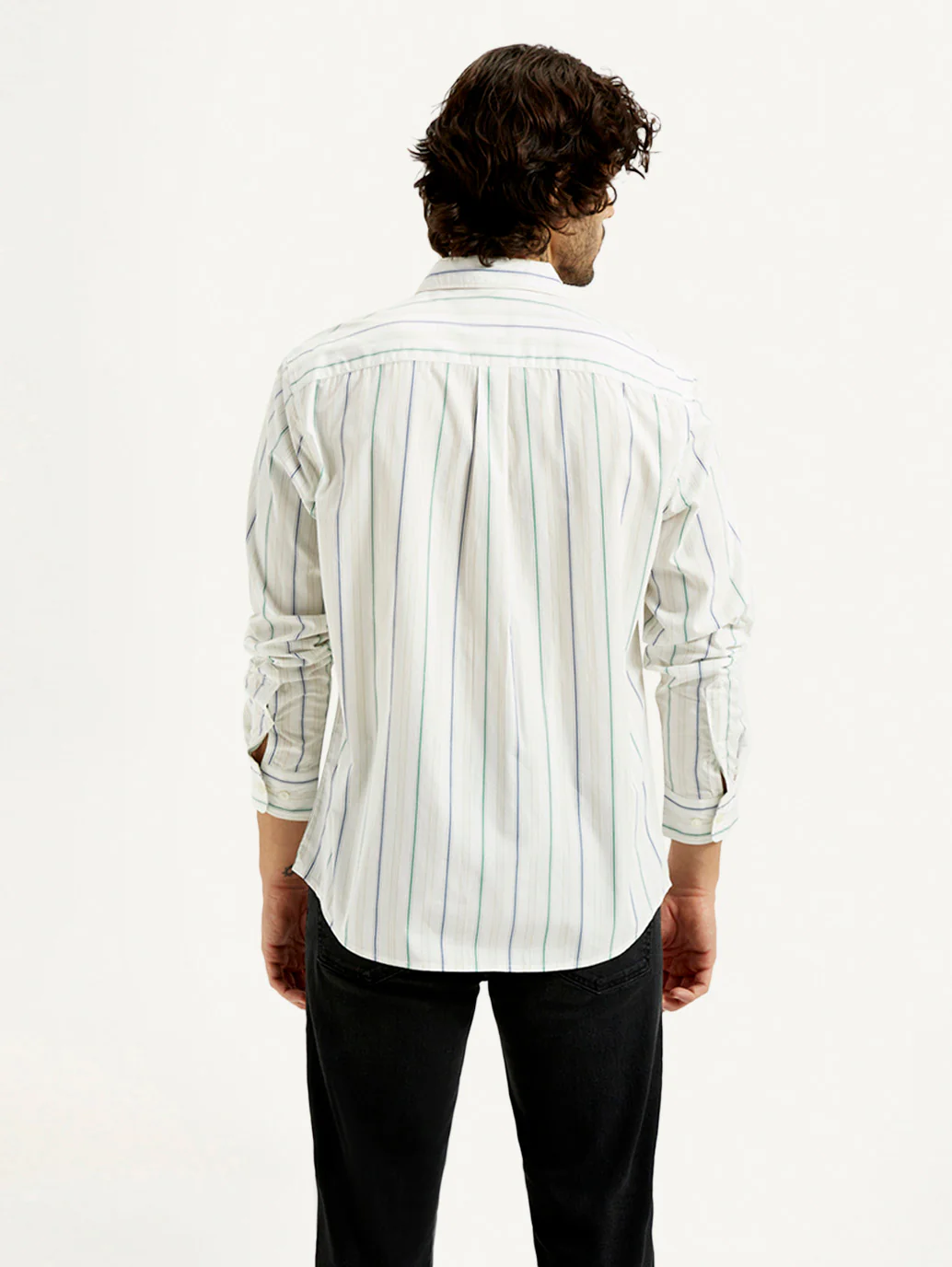 Men's Striped White Slim Fit Shirt - Image 3
