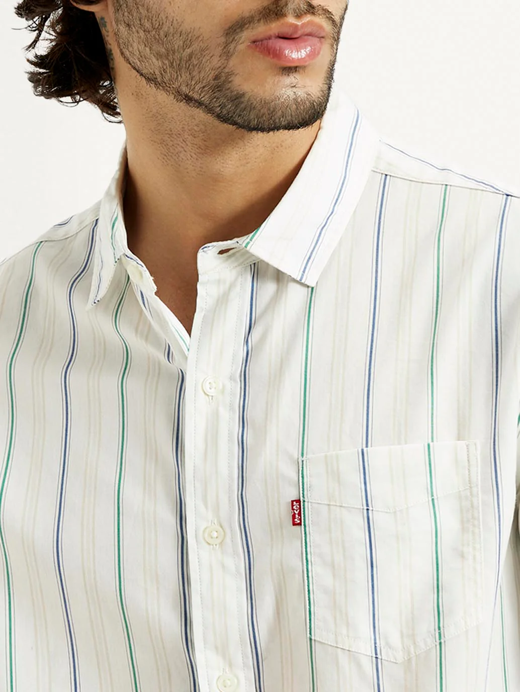 Men's Striped White Slim Fit Shirt - Image 4