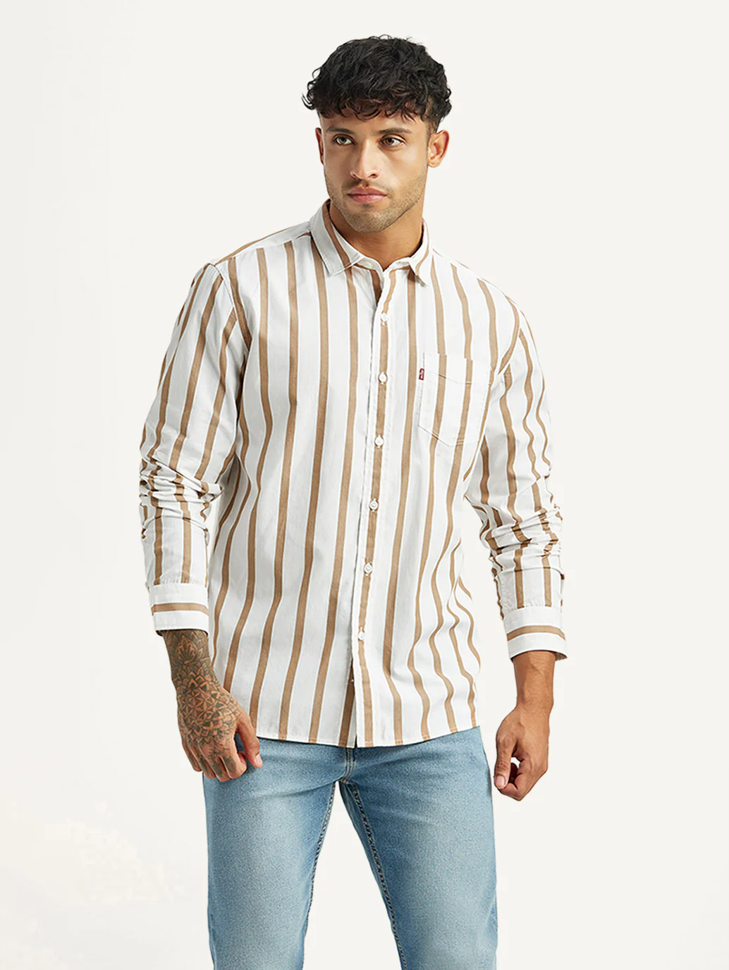 Men's Striped White Slim Fit Poplin Shirt