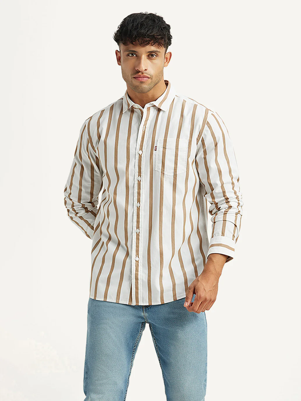 Men's Striped White Slim Fit Poplin Shirt - Image 5