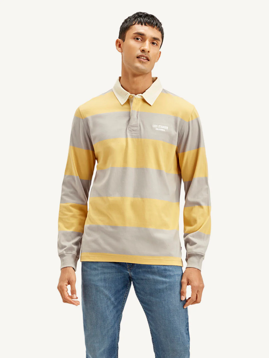 Men's Striped Yellow Polo T-shirt - Image 2