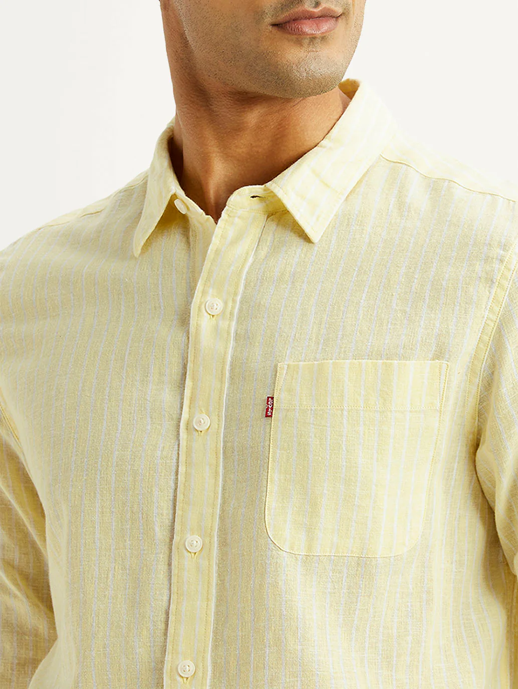 Men's Striped Yellow Slim Fit Linen Shirt - Image 2