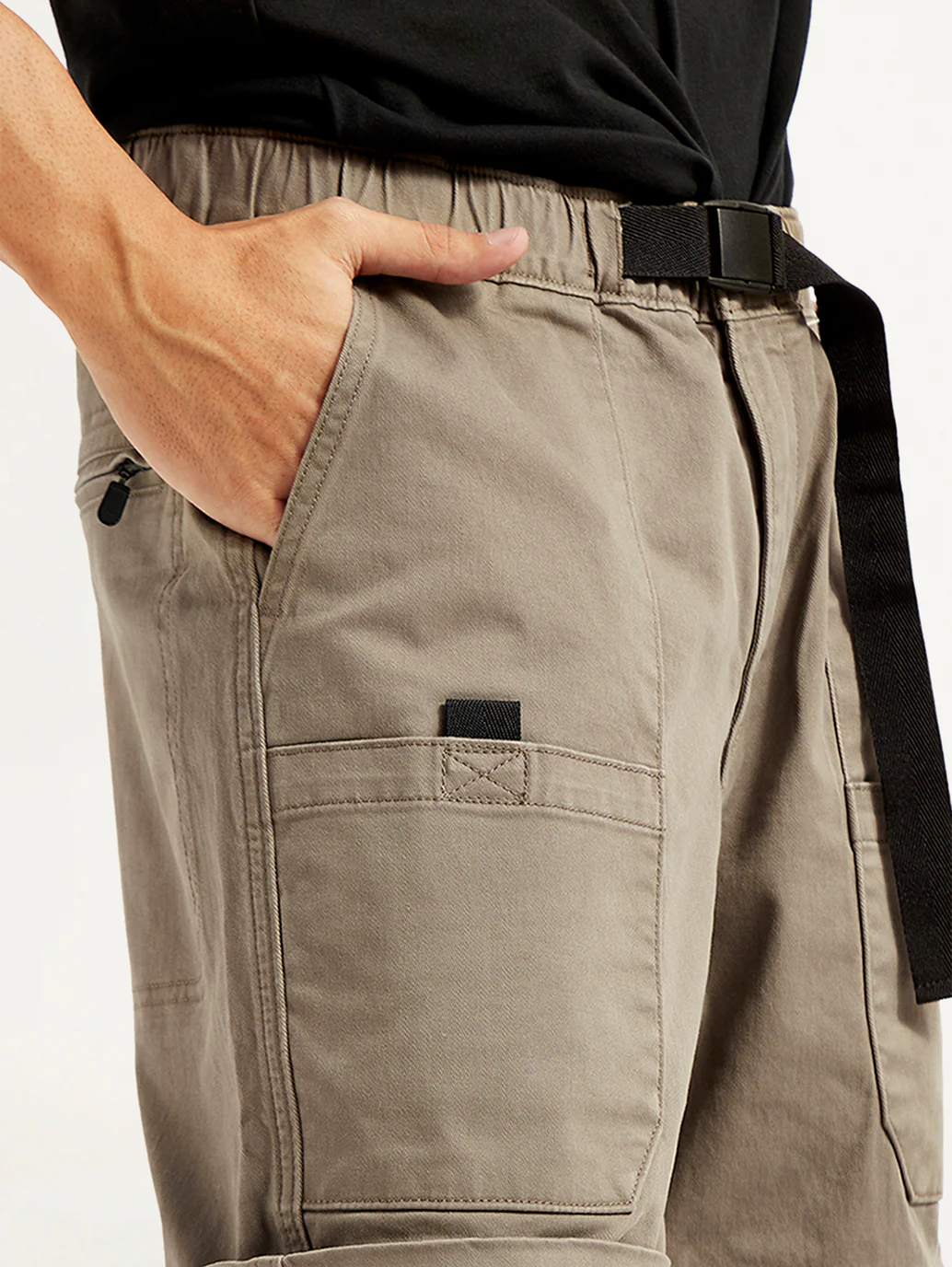 Men's Taupe Regular Fit Utility Cargo Trousers - Image 5