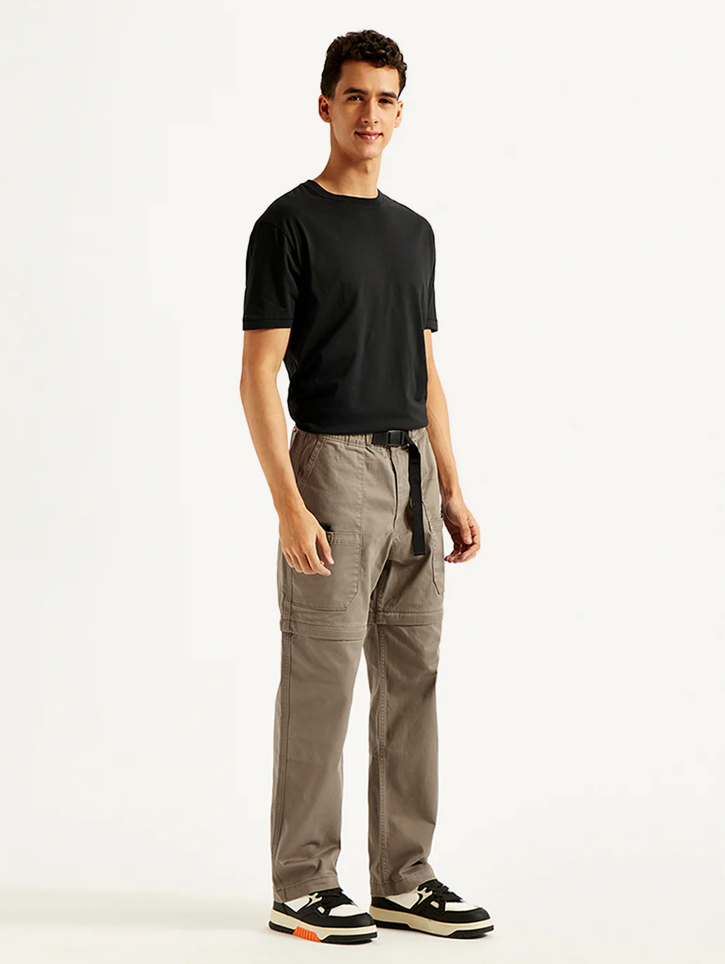 Men's Taupe Regular Fit Utility Cargo Trousers - Image 6