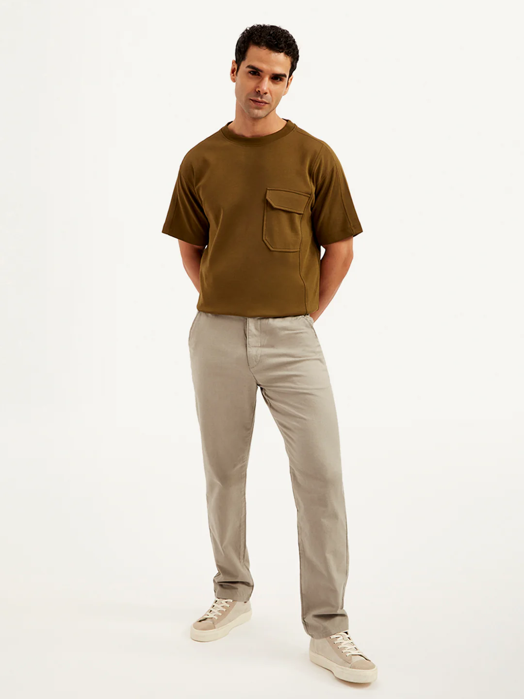 Men's Brown Authentic Straight Fit Linen Chinos