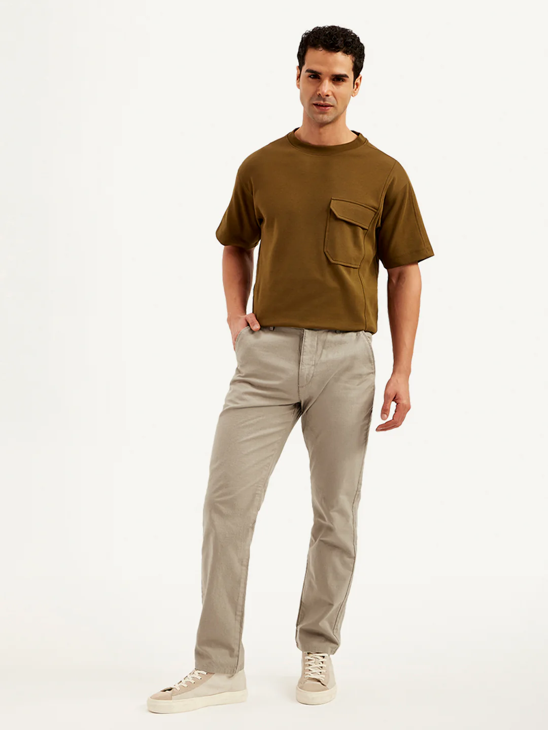 Men's Brown Authentic Straight Fit Linen Chinos - Image 2
