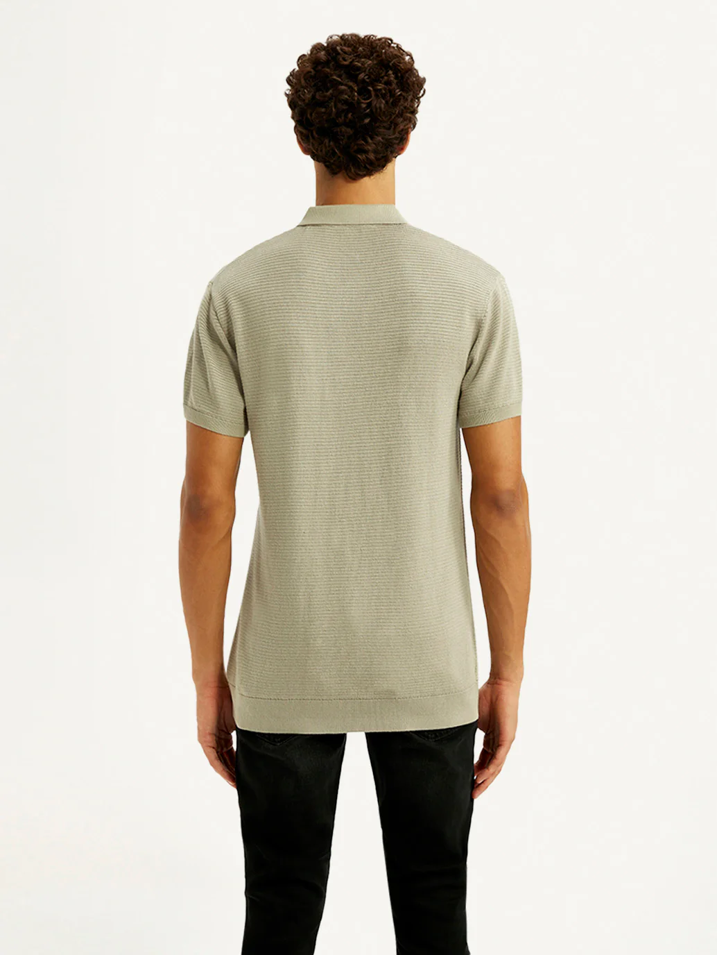 Men's Textured Beige Slim Fit Polo T-shirt - Image 3