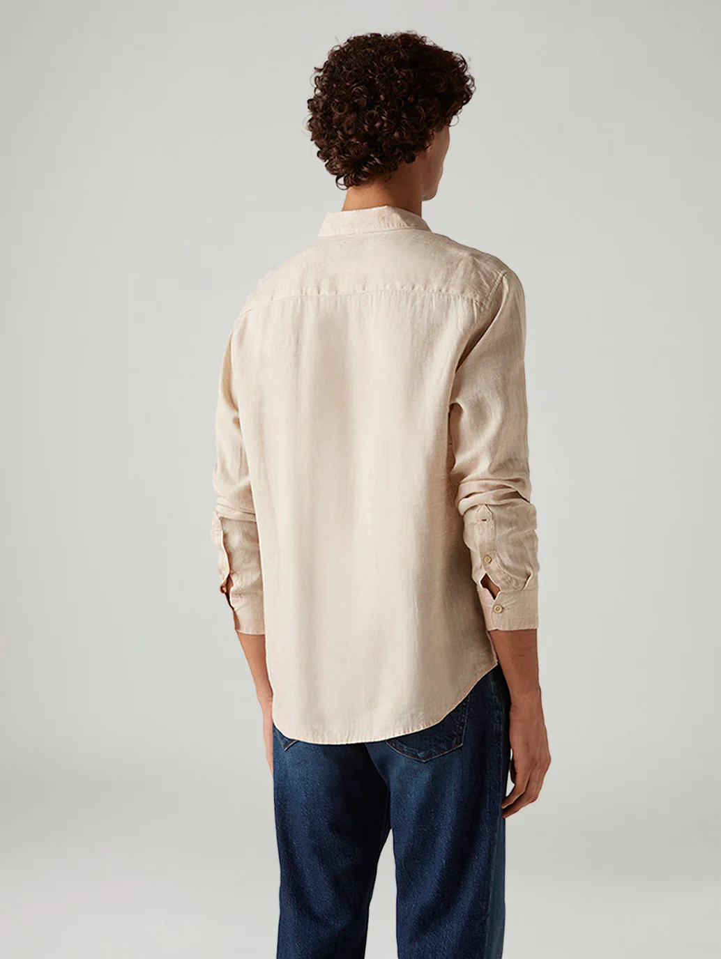 Men's Textured Beige Slim Fit Linen Shirt - Image 3