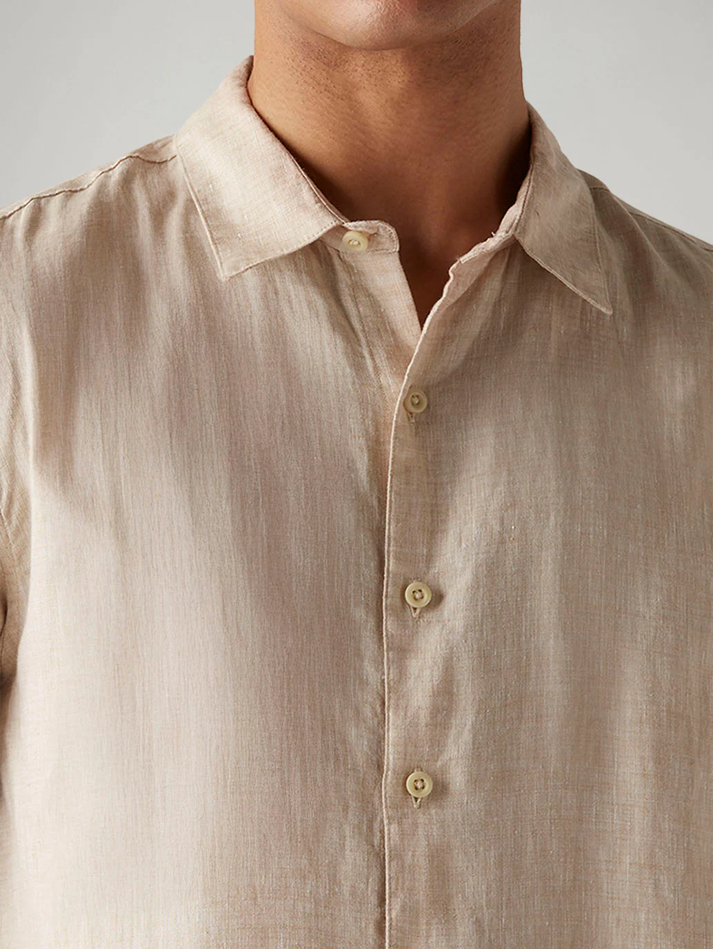 Men's Textured Beige Slim Fit Linen Shirt - Image 4