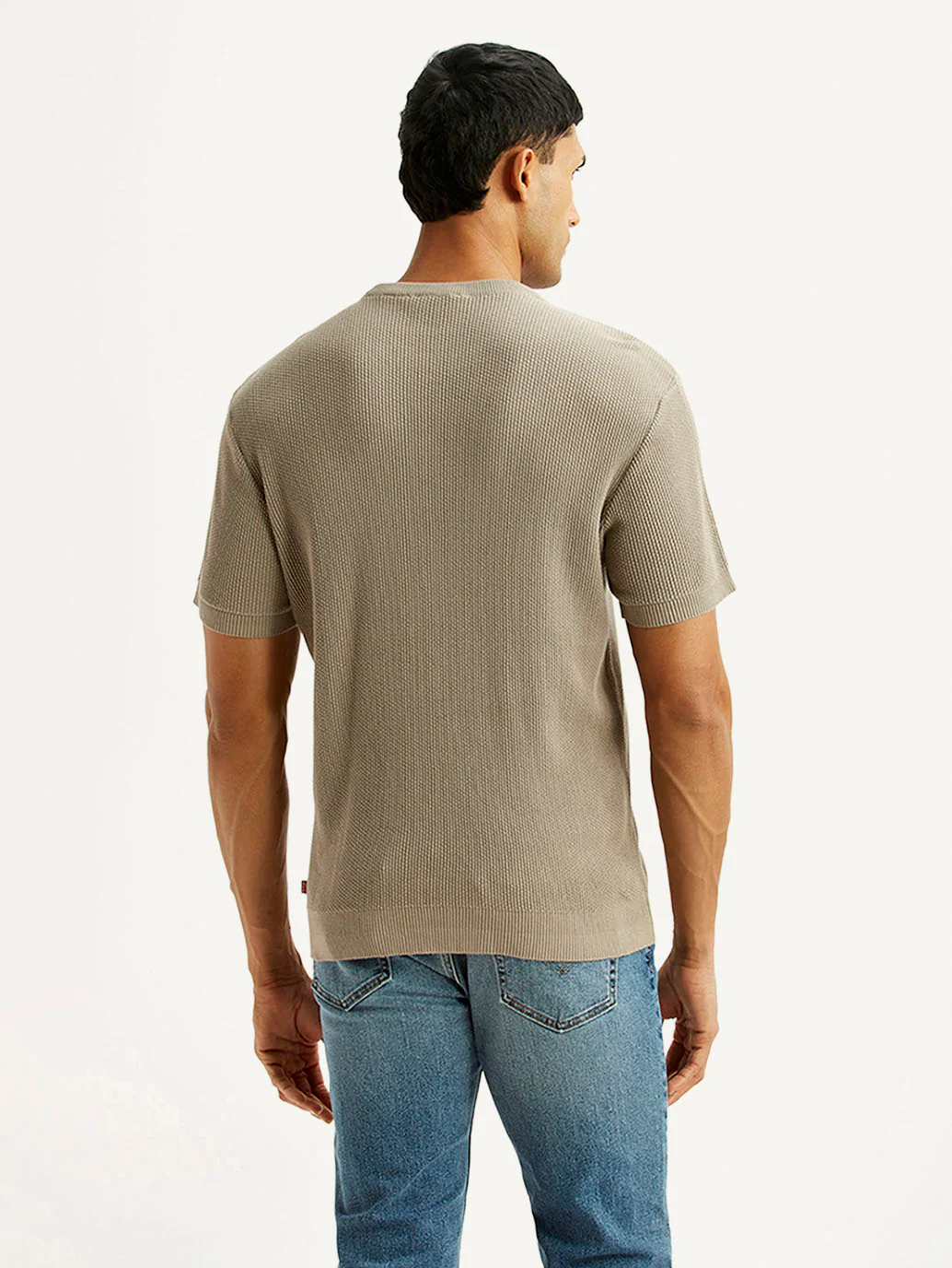 Men's Textured Beige Slim Fit T-shirt - Image 2