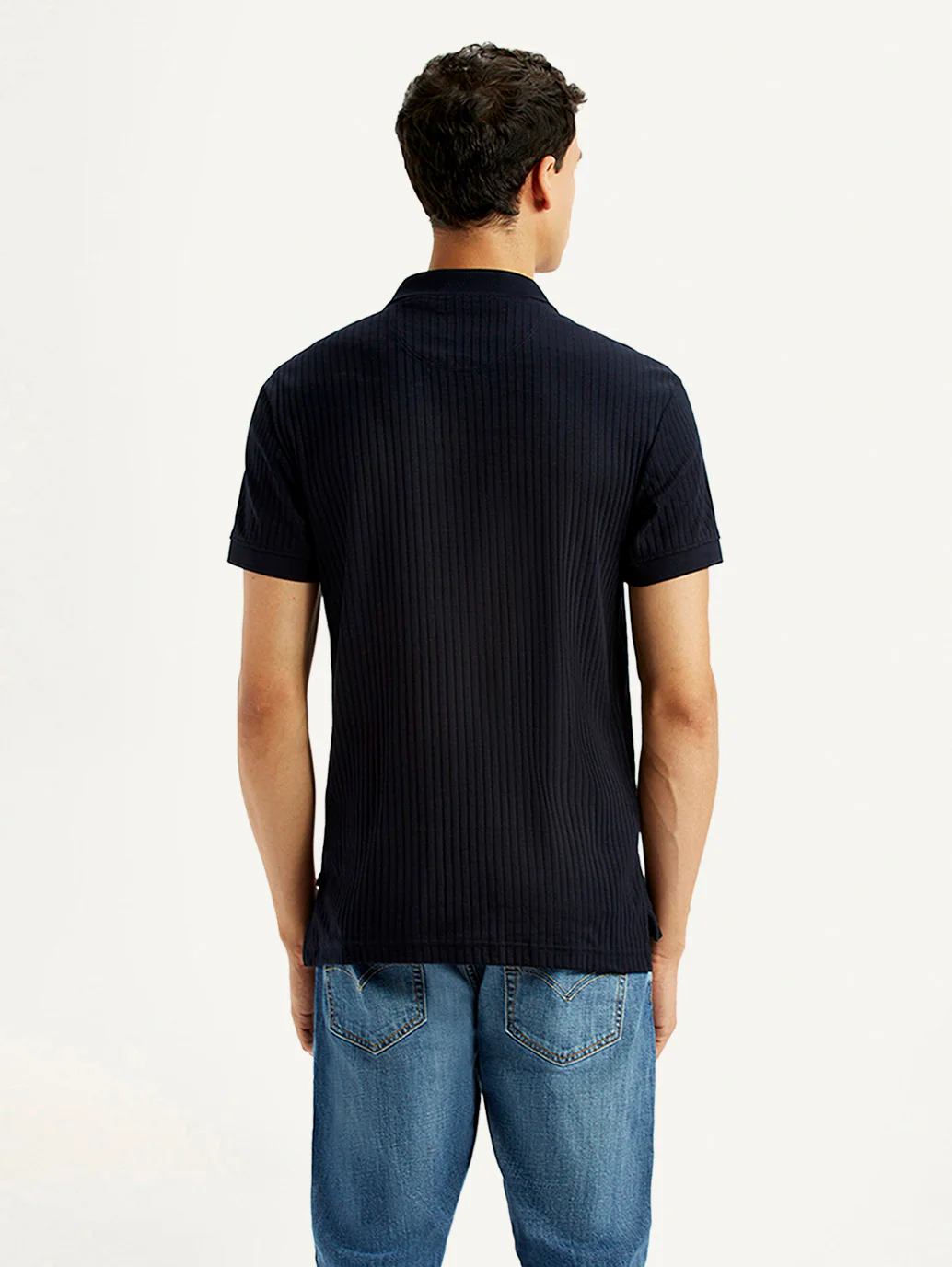 Men's Textured Black Slim Fit Polo T-shirt - Image 3