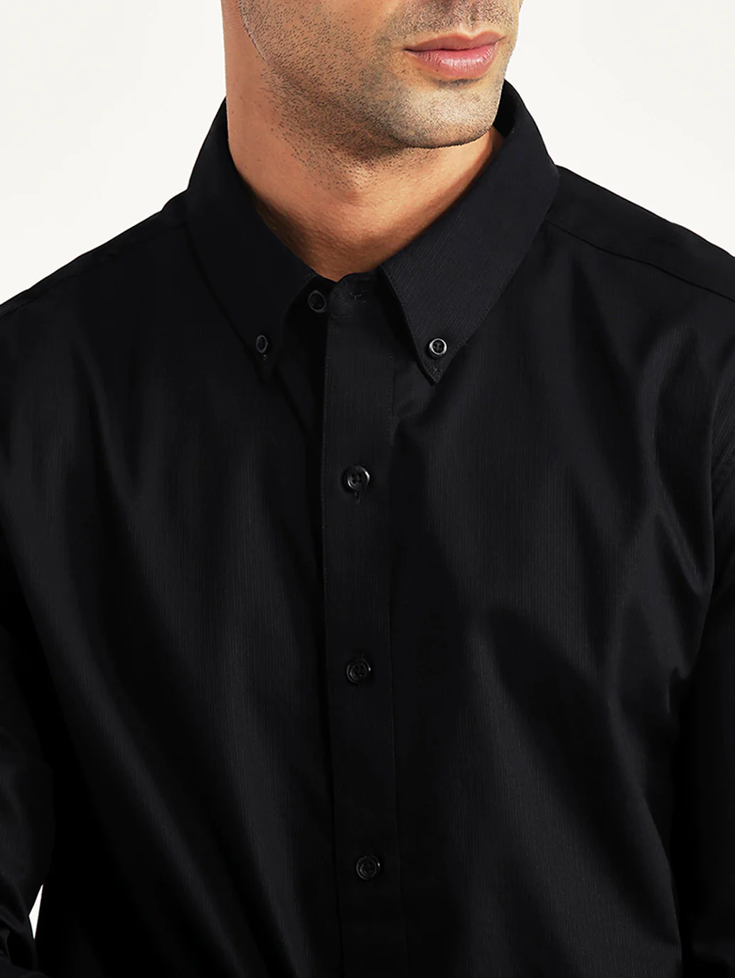 Men's Textured Black Slim Fit Shirt - Image 4
