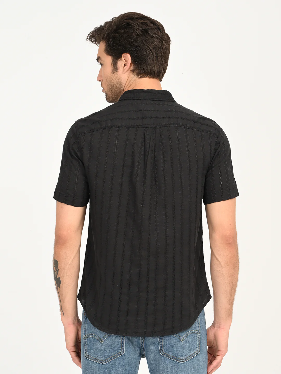 Men's Textured Black Slim Fit Shirt - Image 2