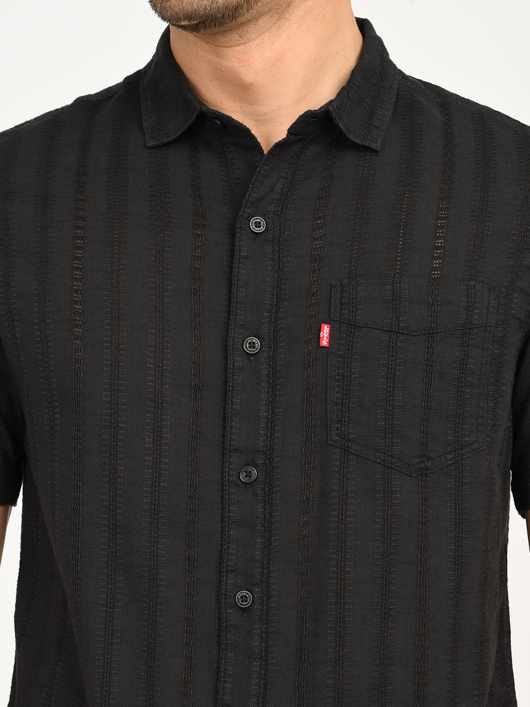 Men's Textured Black Slim Fit Shirt - Image 3