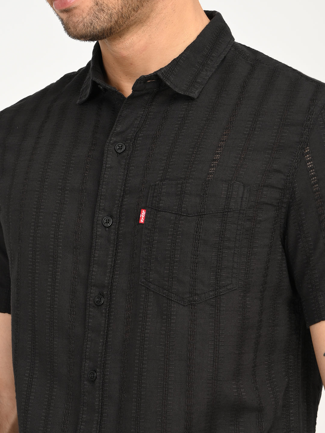 Men's Textured Black Slim Fit Shirt - Image 4