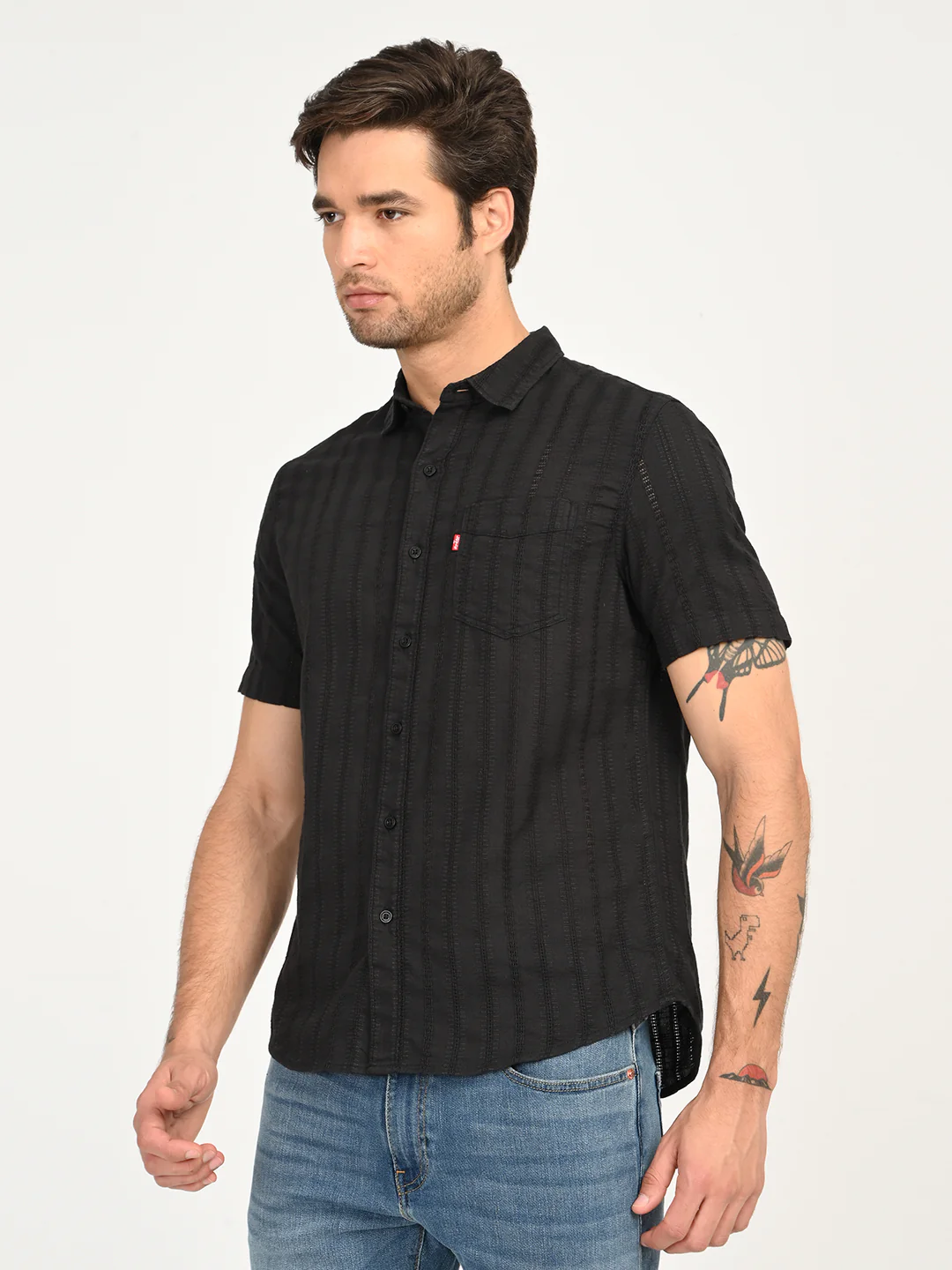 Men's Textured Black Slim Fit Shirt - Image 5