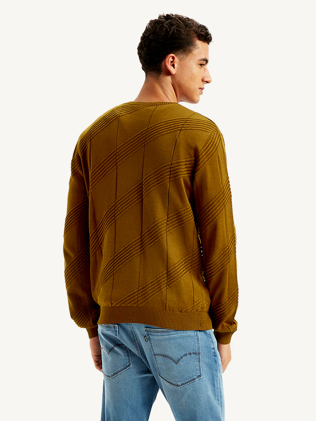 Men's Redloop Textured Brown Crew Neck Sweater - Image 3
