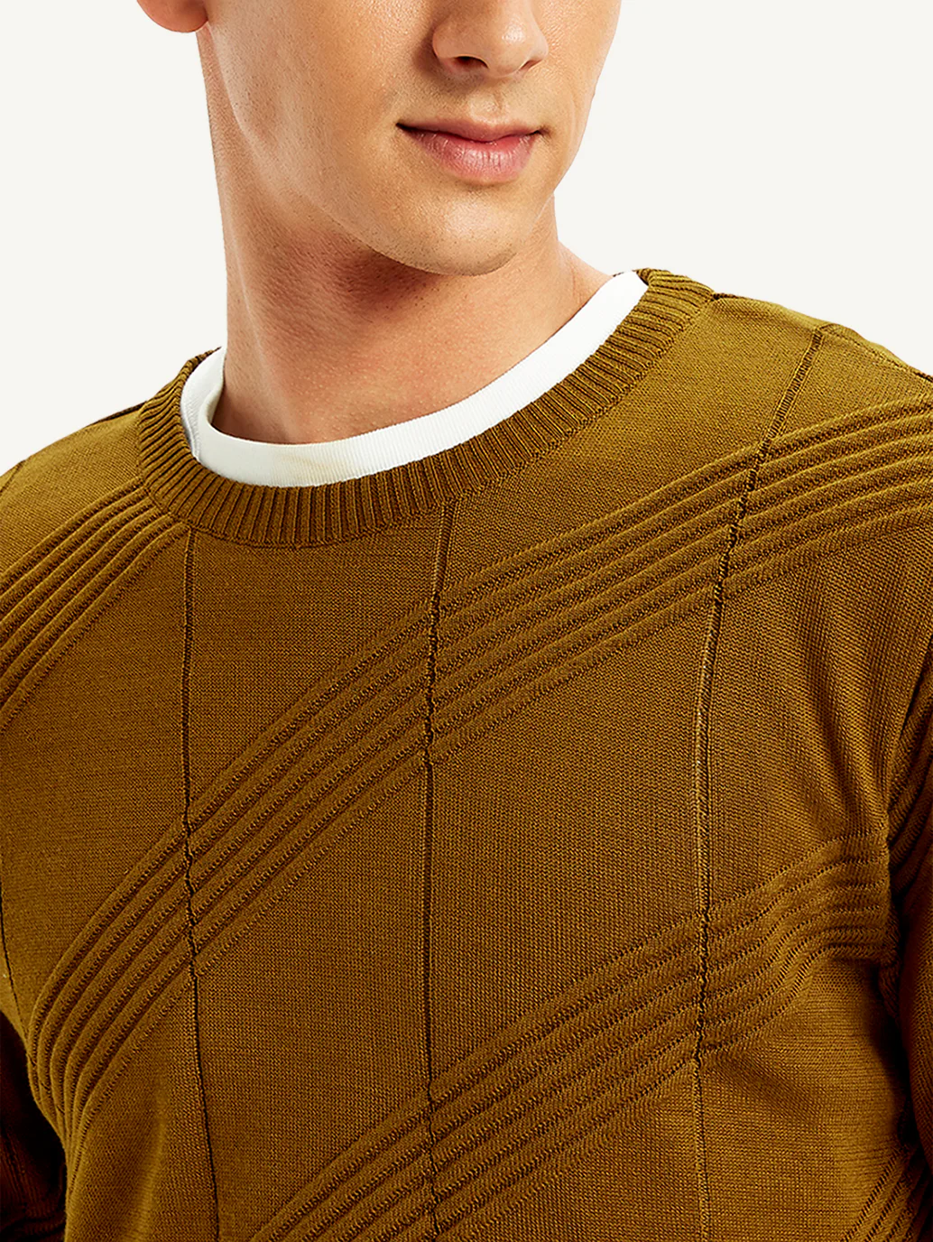 Men's Redloop Textured Brown Crew Neck Sweater - Image 4