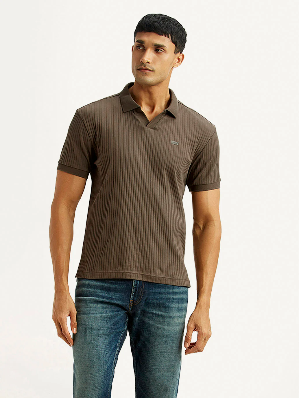 Men's Textured Brown Slim Fit Polo T-shirt