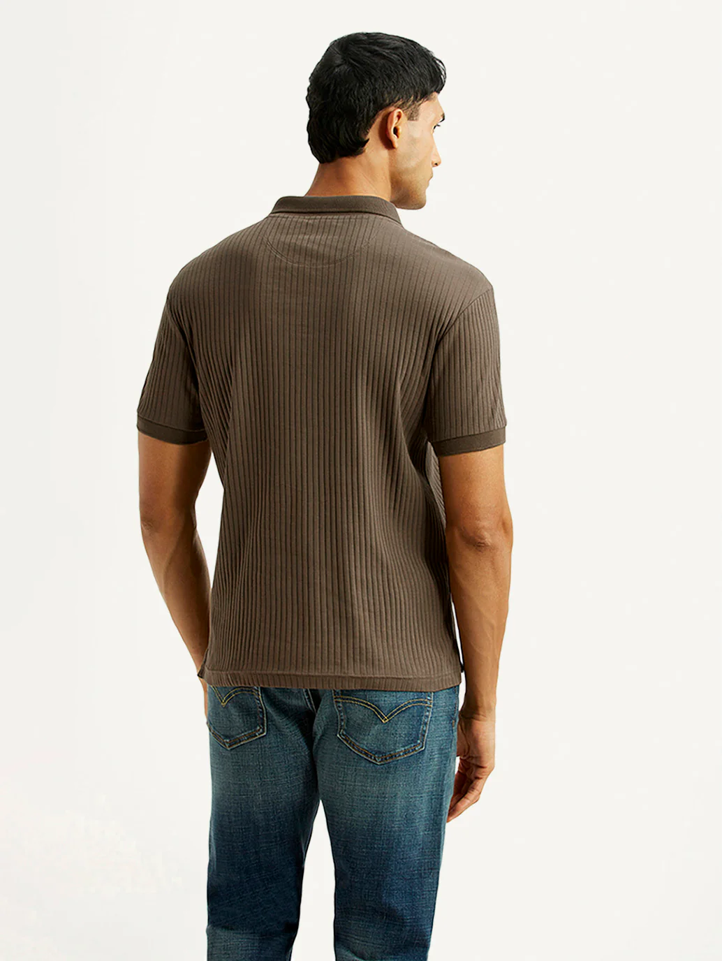 Men's Textured Brown Slim Fit Polo T-shirt - Image 3