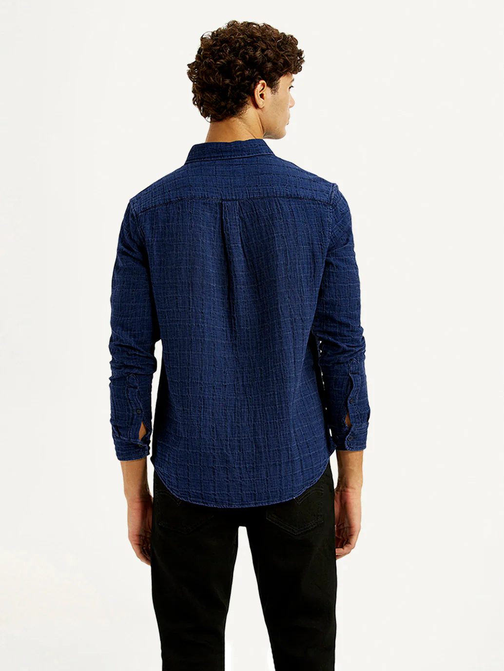 Men's Textured Dark Blue Slim Fit Shirt - Image 3