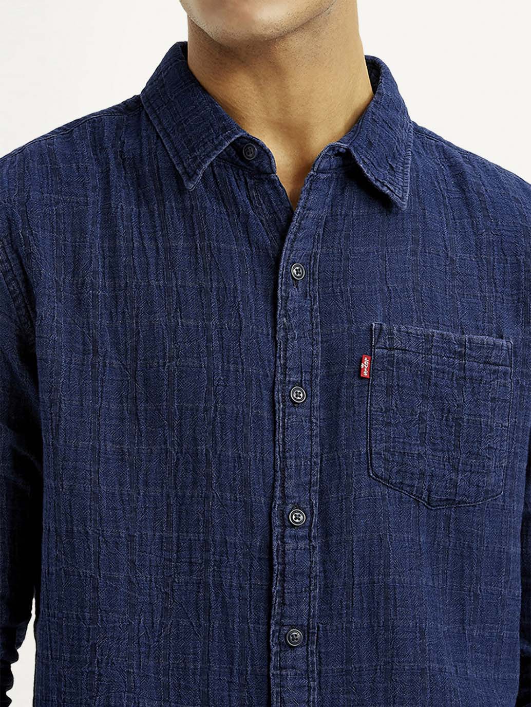 Men's Textured Dark Blue Slim Fit Shirt - Image 4