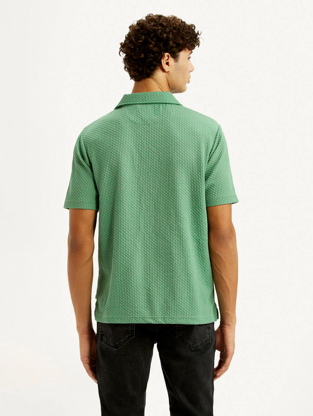 Men's Textured Green Slim Fit Polo T-shirt - Image 3