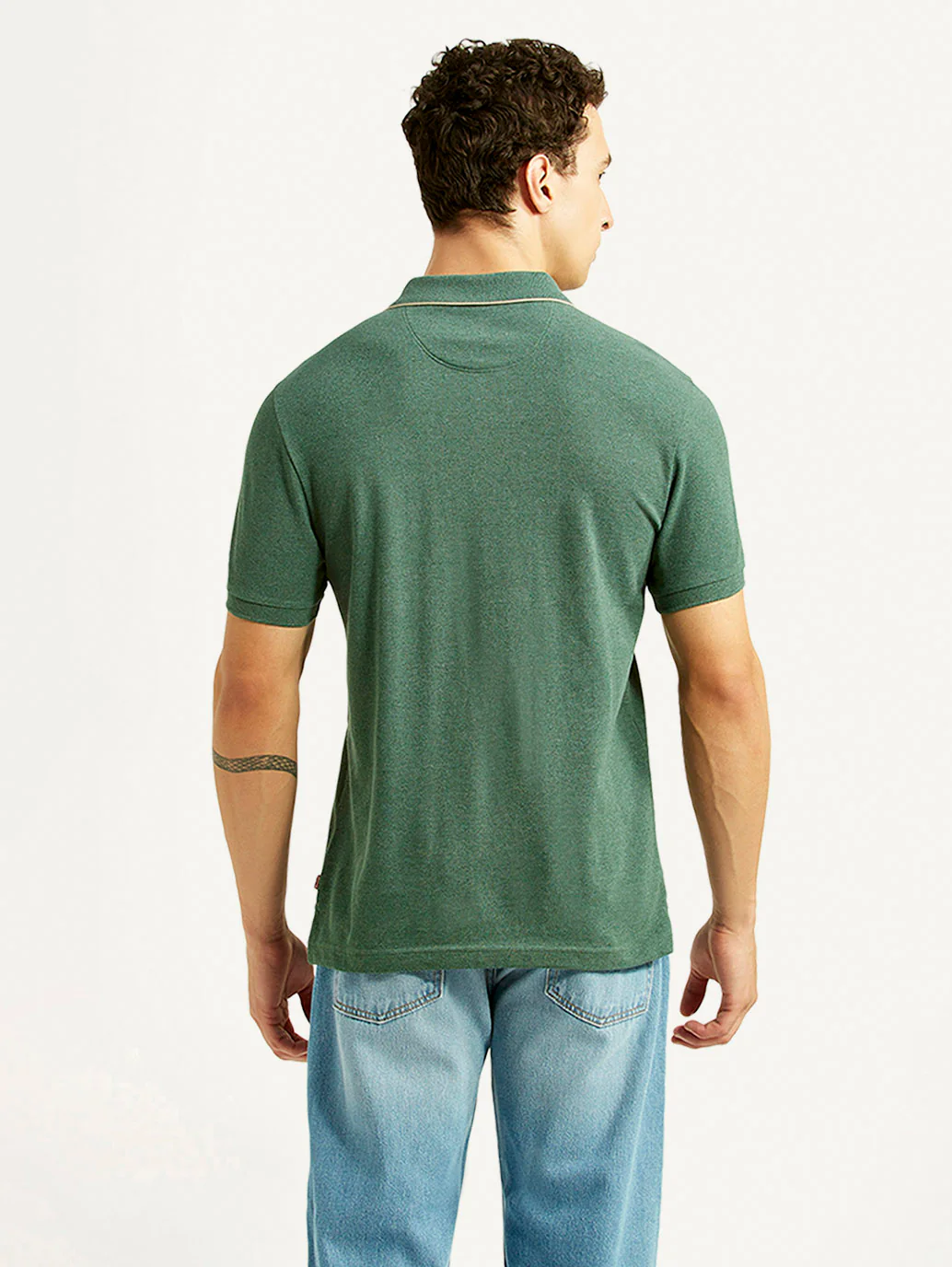 Men's Textured Green Slim Fit Polo T-shirt - Image 2