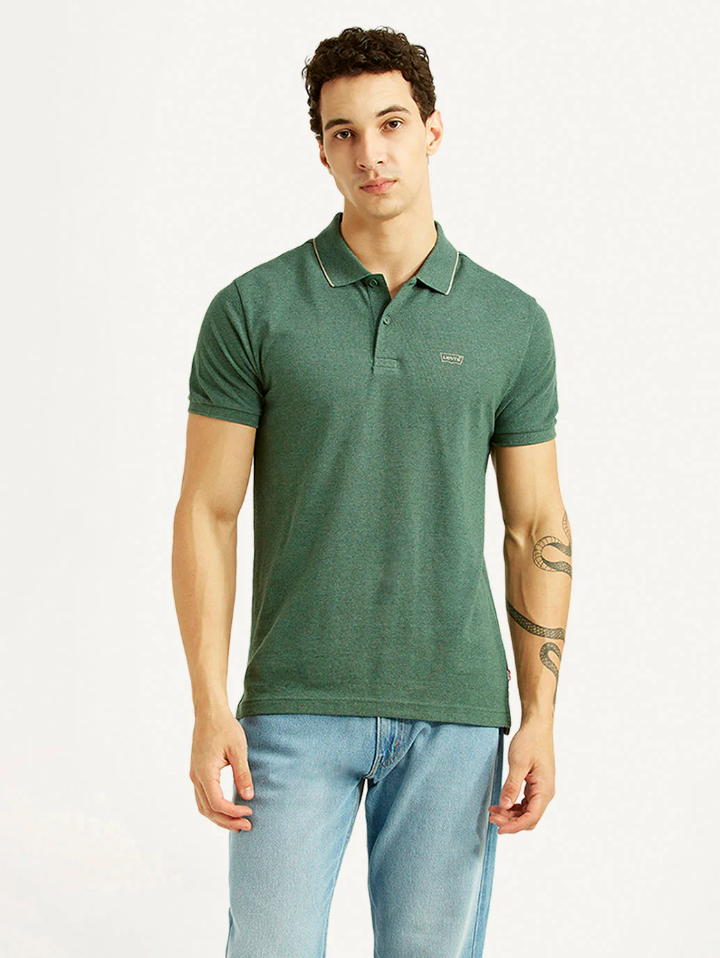 Men's Textured Green Slim Fit Polo T-shirt - Image 4