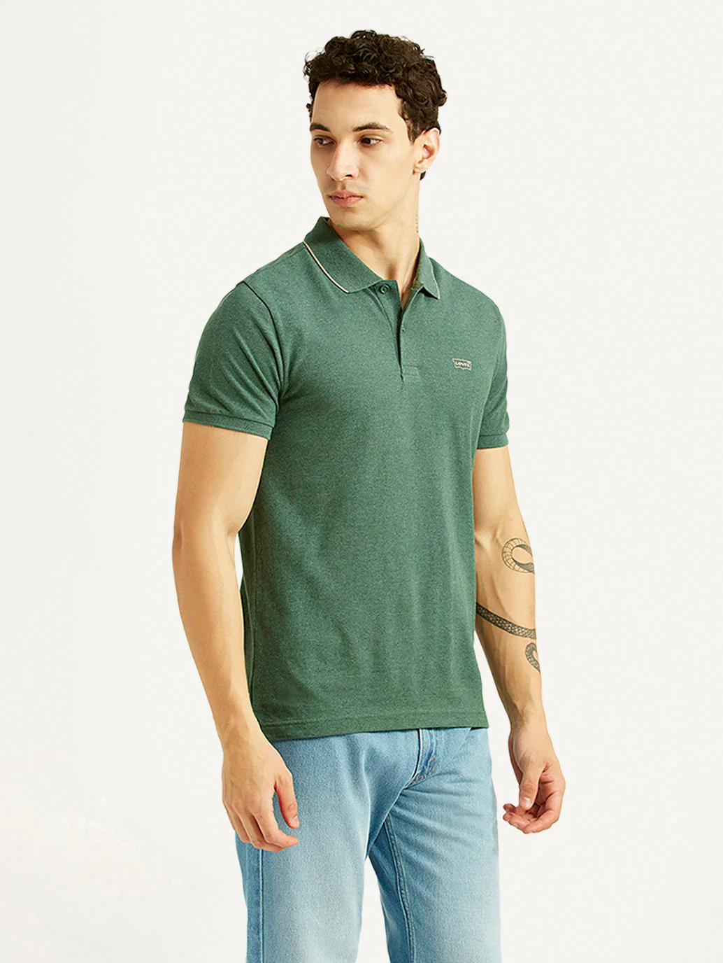 Men's Textured Green Slim Fit Polo T-shirt - Image 5