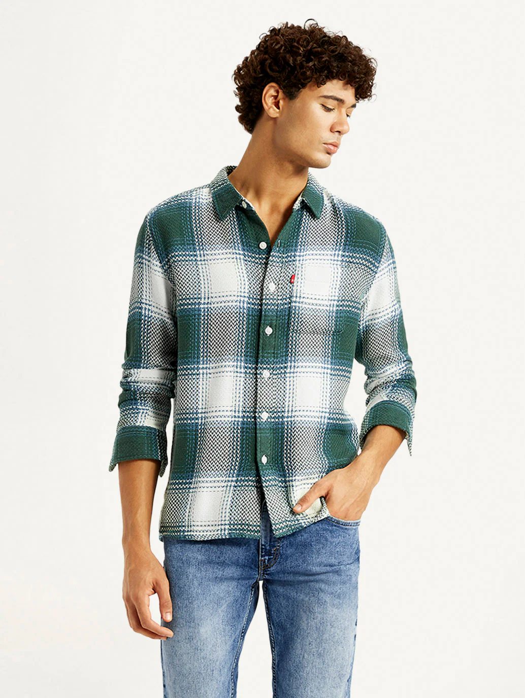 Men's Textured Green Slim Fit Shirt - Image 4