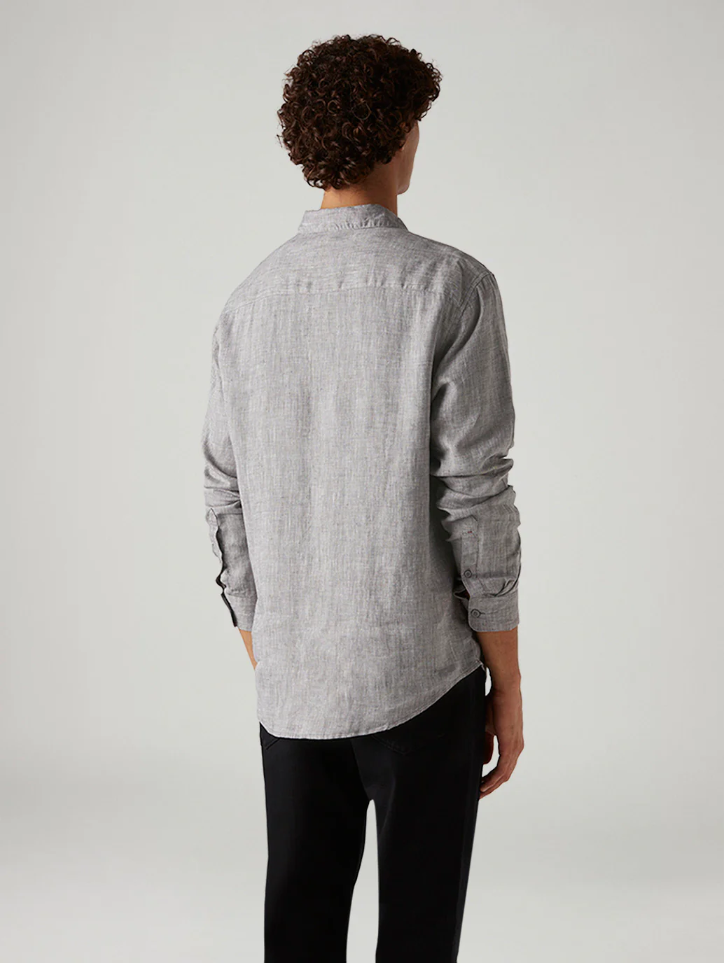Men's Textured Grey Slim Fit Linen Shirt - Image 2
