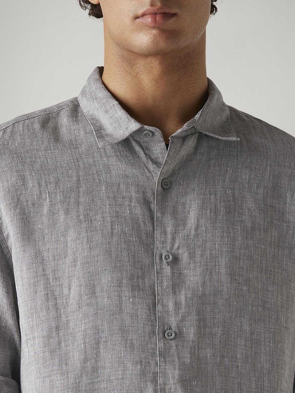 Men's Textured Grey Slim Fit Linen Shirt - Image 3