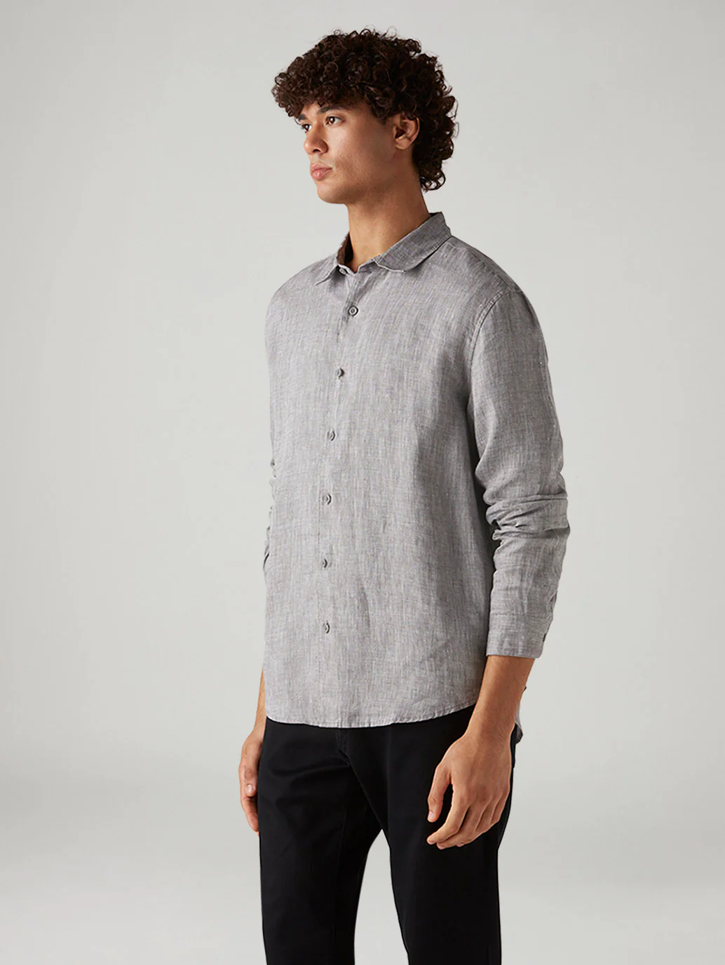 Men's Textured Grey Slim Fit Linen Shirt - Image 4