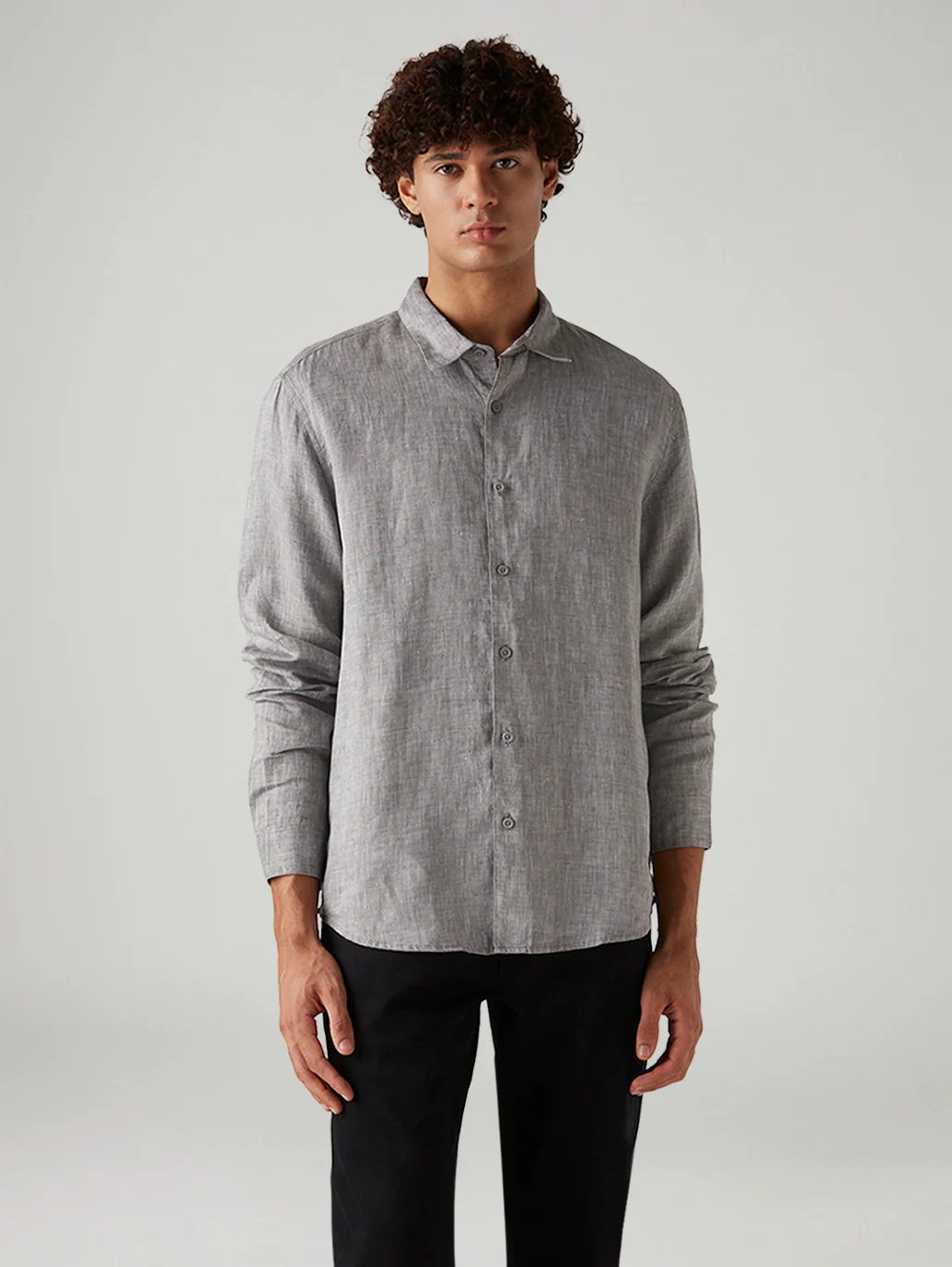 Men's Textured Grey Slim Fit Linen Shirt - Image 5