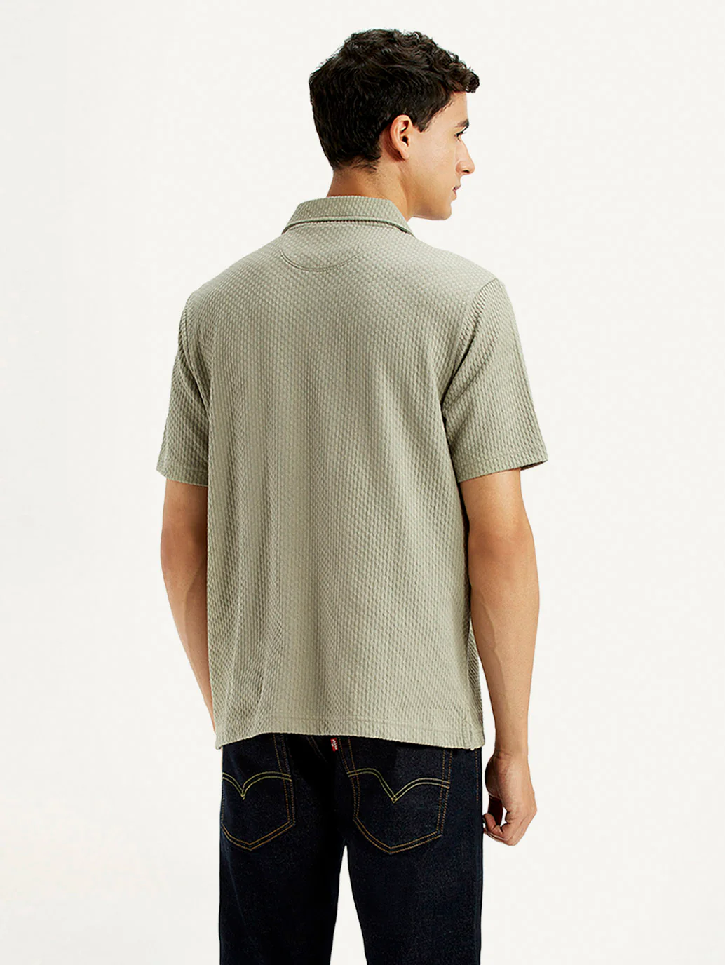Men's Textured Khaki Slim Fit Polo T-shirt - Image 3