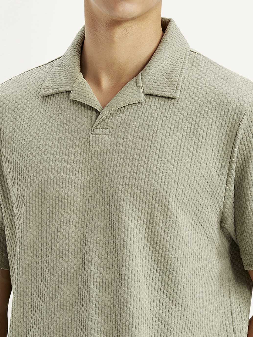 Men's Textured Khaki Slim Fit Polo T-shirt - Image 4