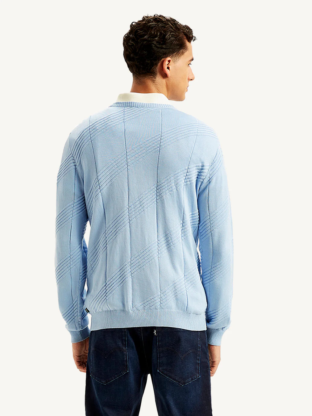 Men's Redloop Textured Light-Blue Crew Neck Sweater - Image 4