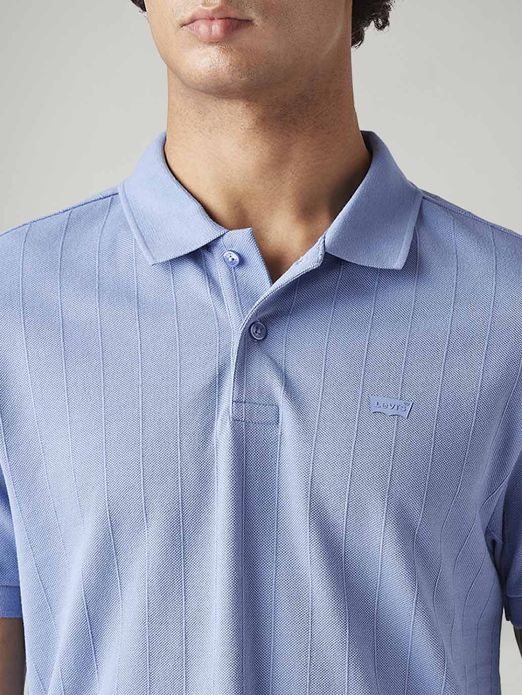 Men's Textured Light-Blue Slim Fit Textured Polo T-shirt - Image 4