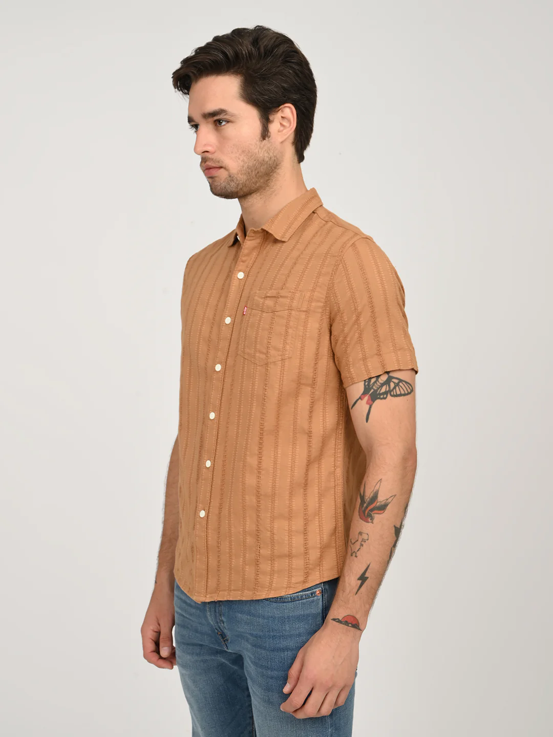 Men's Textured Light Brown Slim Fit Shirt - Image 3