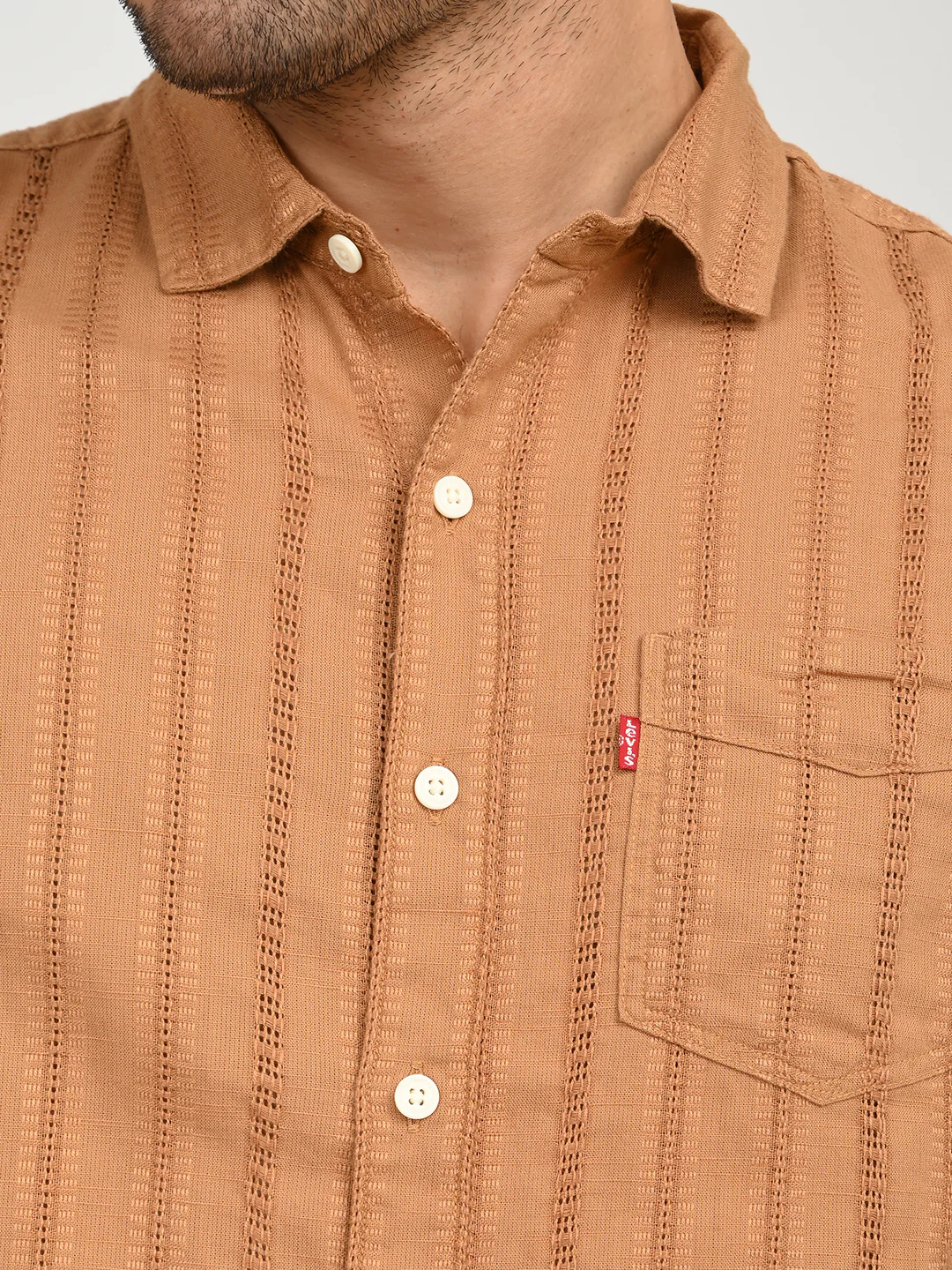 Men's Textured Light Brown Slim Fit Shirt - Image 4