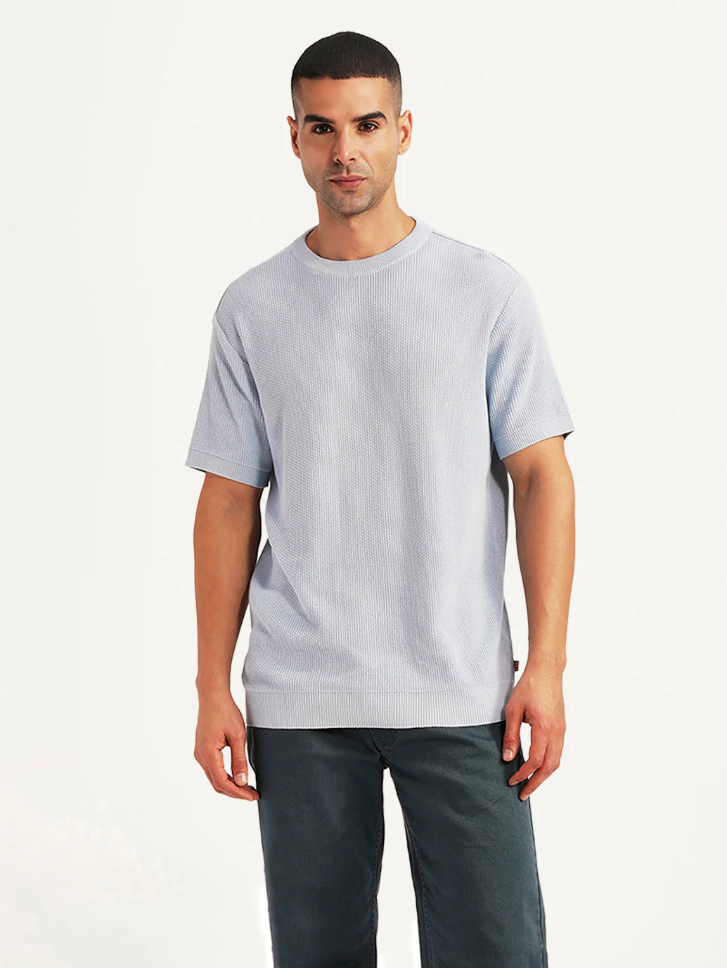 Men's Textured Lilac Slim Fit T-shirt - Image 2