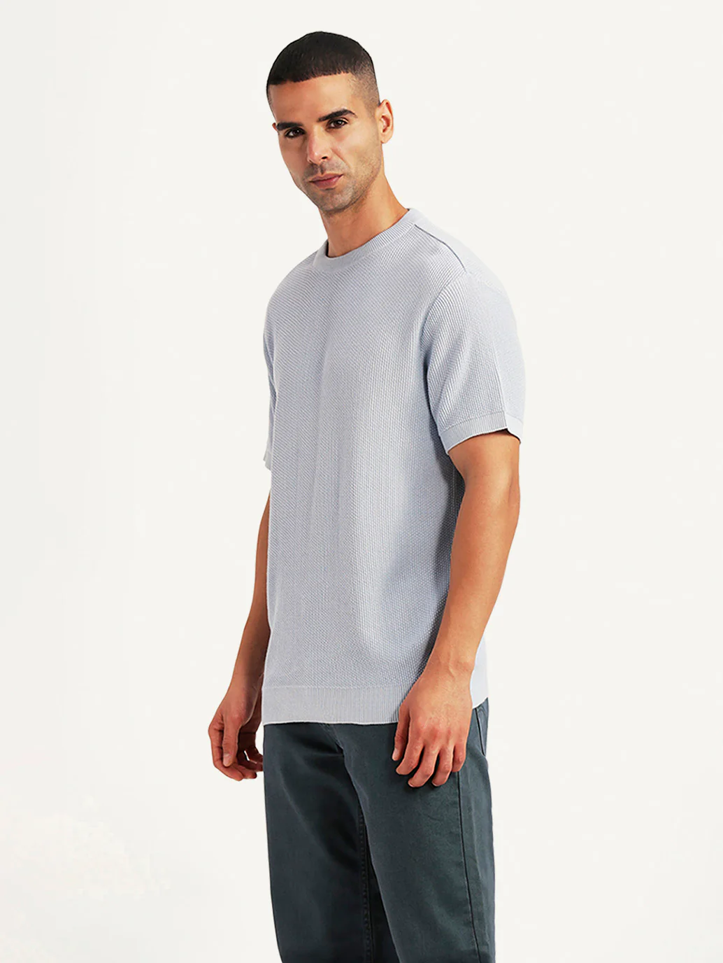 Men's Textured Lilac Slim Fit T-shirt - Image 5