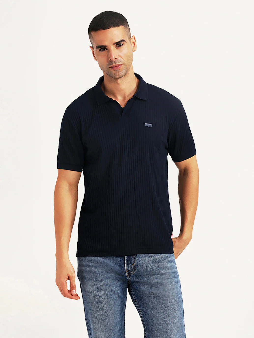 Men's Textured Navy Slim Fit Polo T-shirt - Image 5