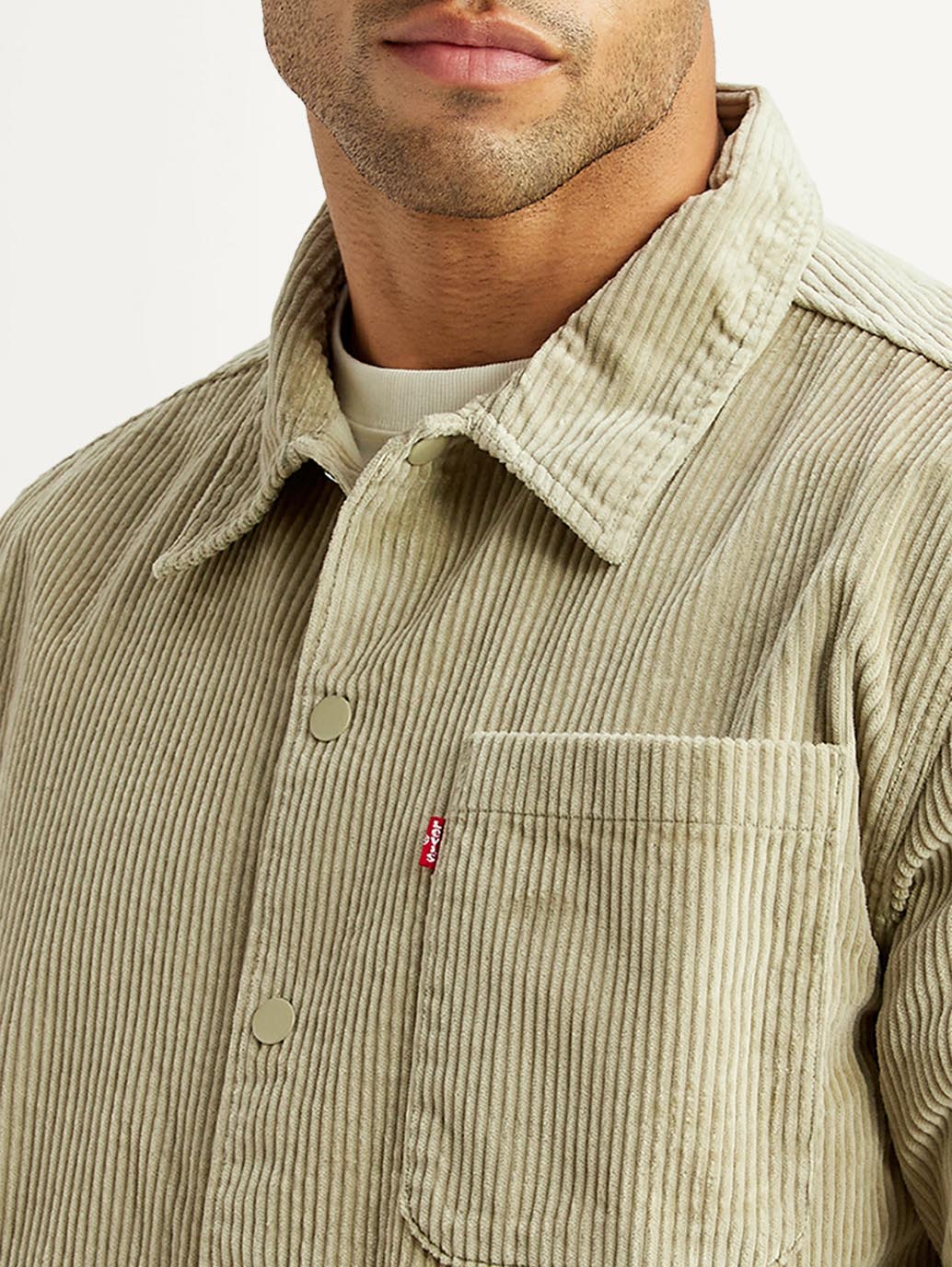 Men's Textured Green Relaxed Fit Corduroy Shirt - Image 3