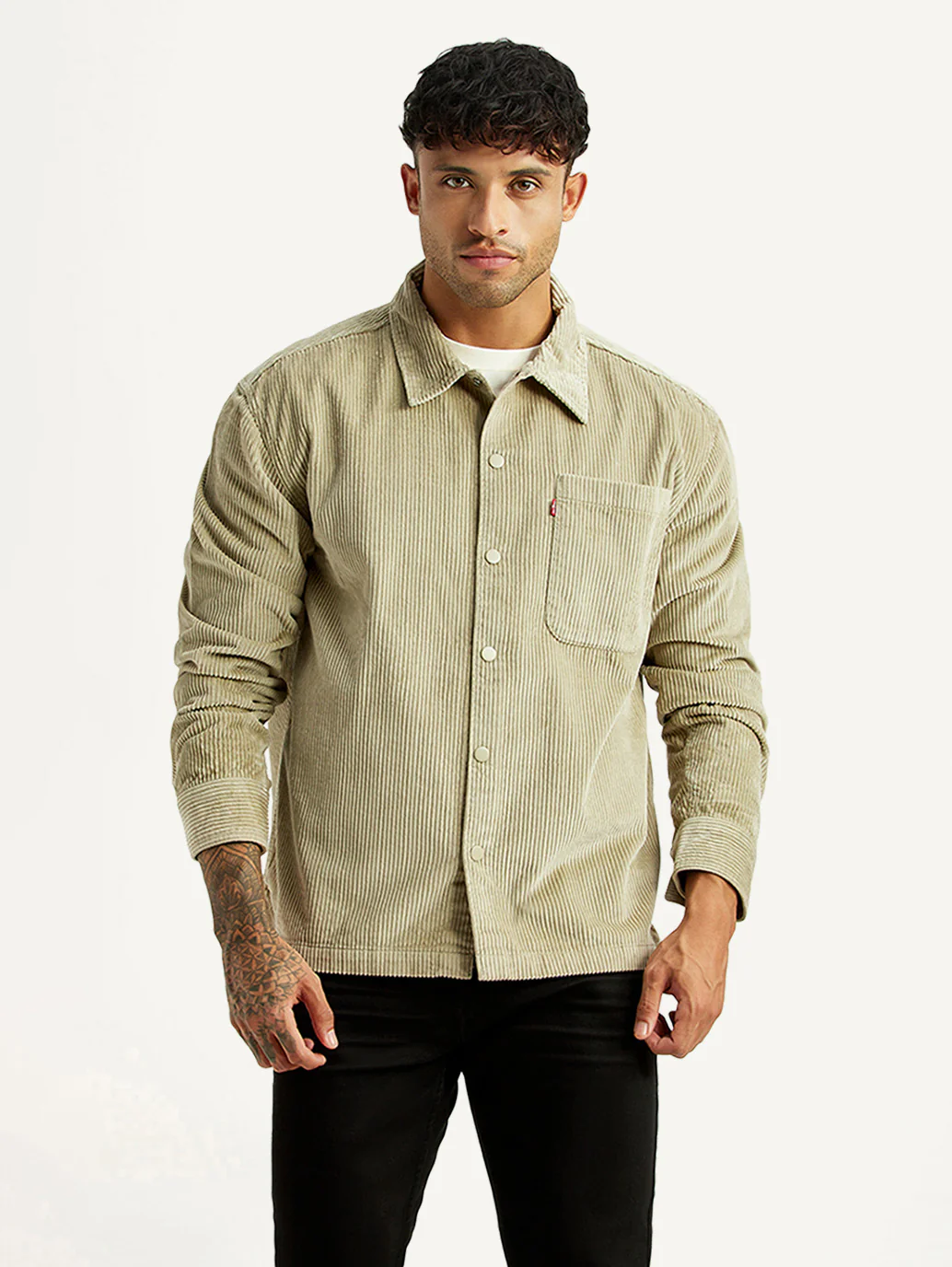 Men's Textured Green Relaxed Fit Corduroy Shirt - Image 5