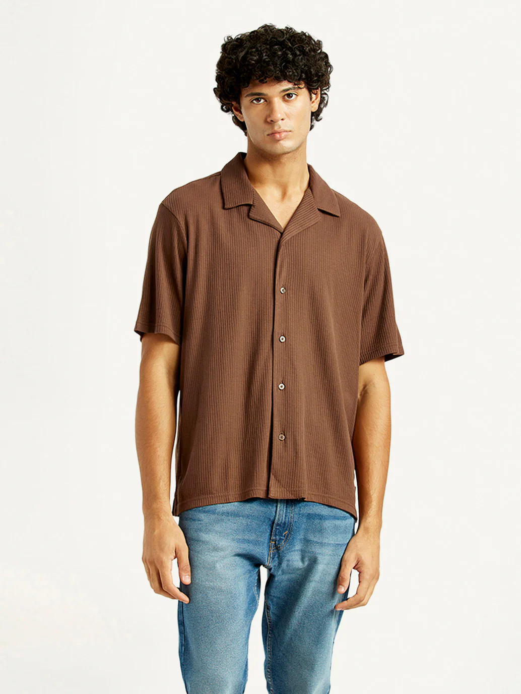 Men's Textured Slim Fit Resort Collar Knit Shirt - Image 5