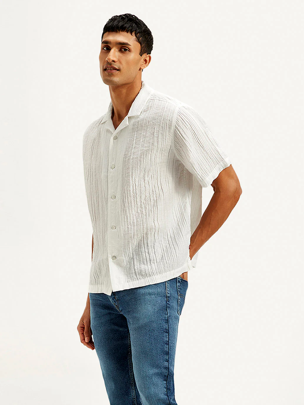 Men's Textured Resort Collar Loose Fit Shirt - Image 5