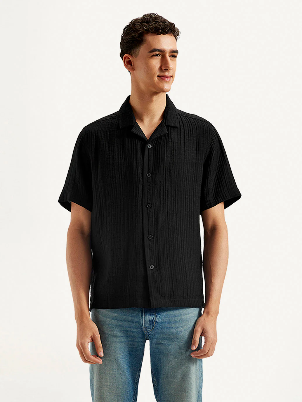 Men's Resort Collar Textured Loose Fit Shirt - Image 2