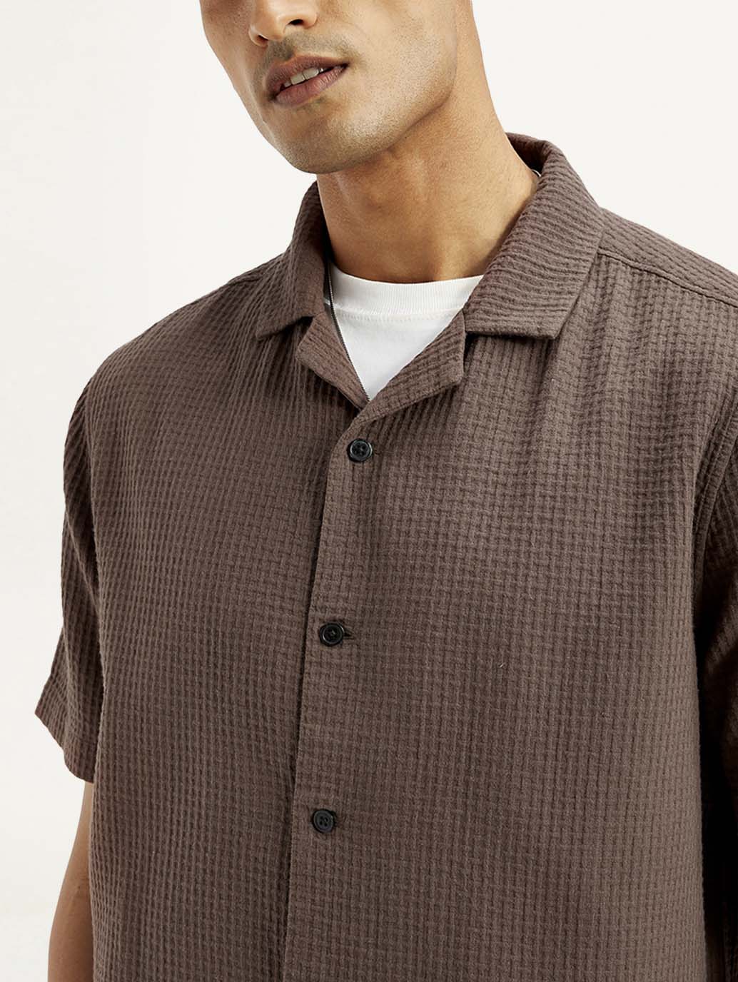 Men's Resort Collar Textured Loose Fit Shirt - Image 4